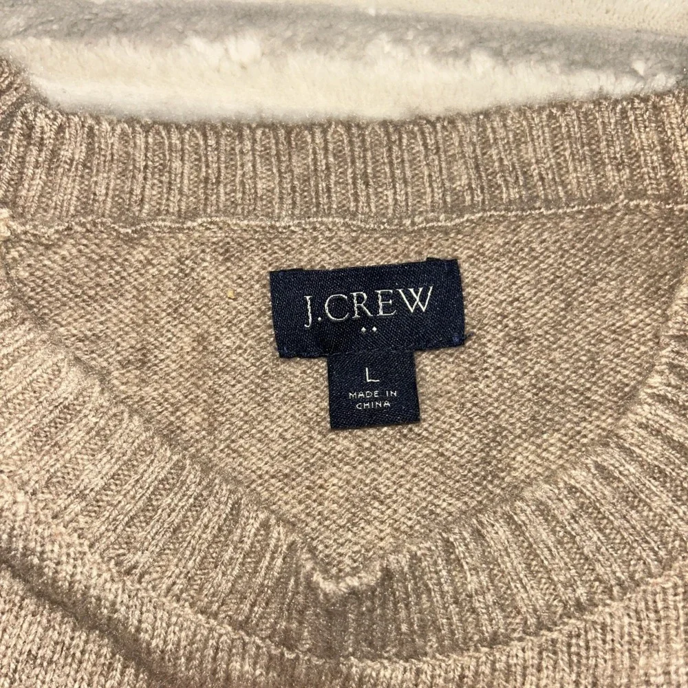 J.CREW Tan Wool Blend Crew Neck Pullover Sweater Sz L Preppy Academic Beige